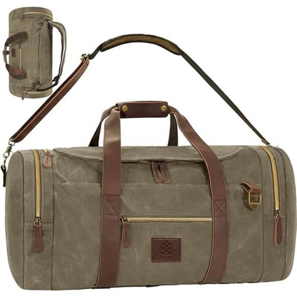 Vintage Waxed Canvas Duffle Bag 50L Travel Leather - Picture 8 of 8